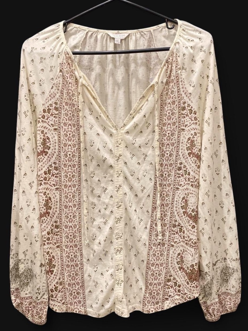 Lucky Brand Cream Blouse with Brown Paisley Panels